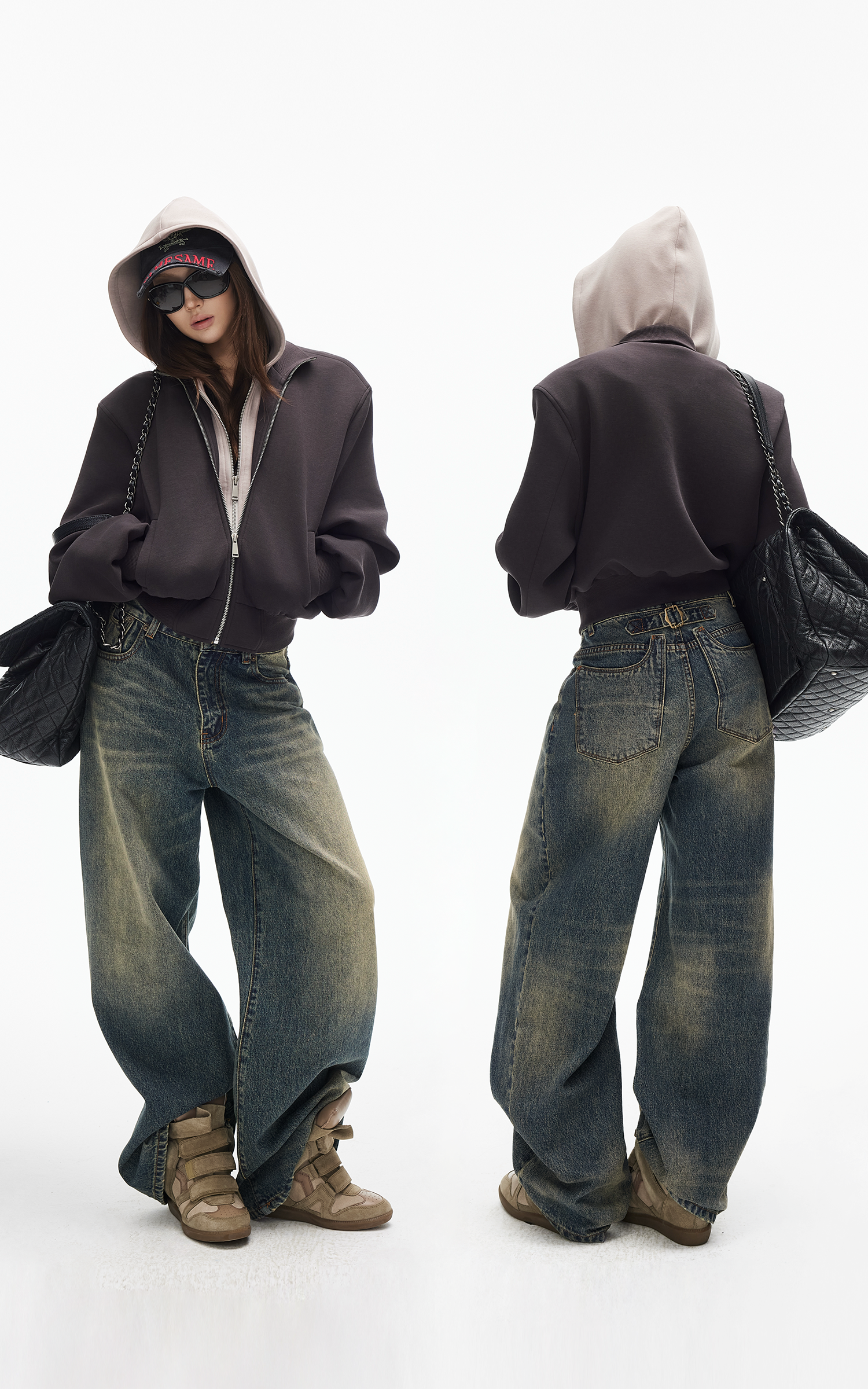 IAMXIAA Jean en denim à jambe large effet vintage