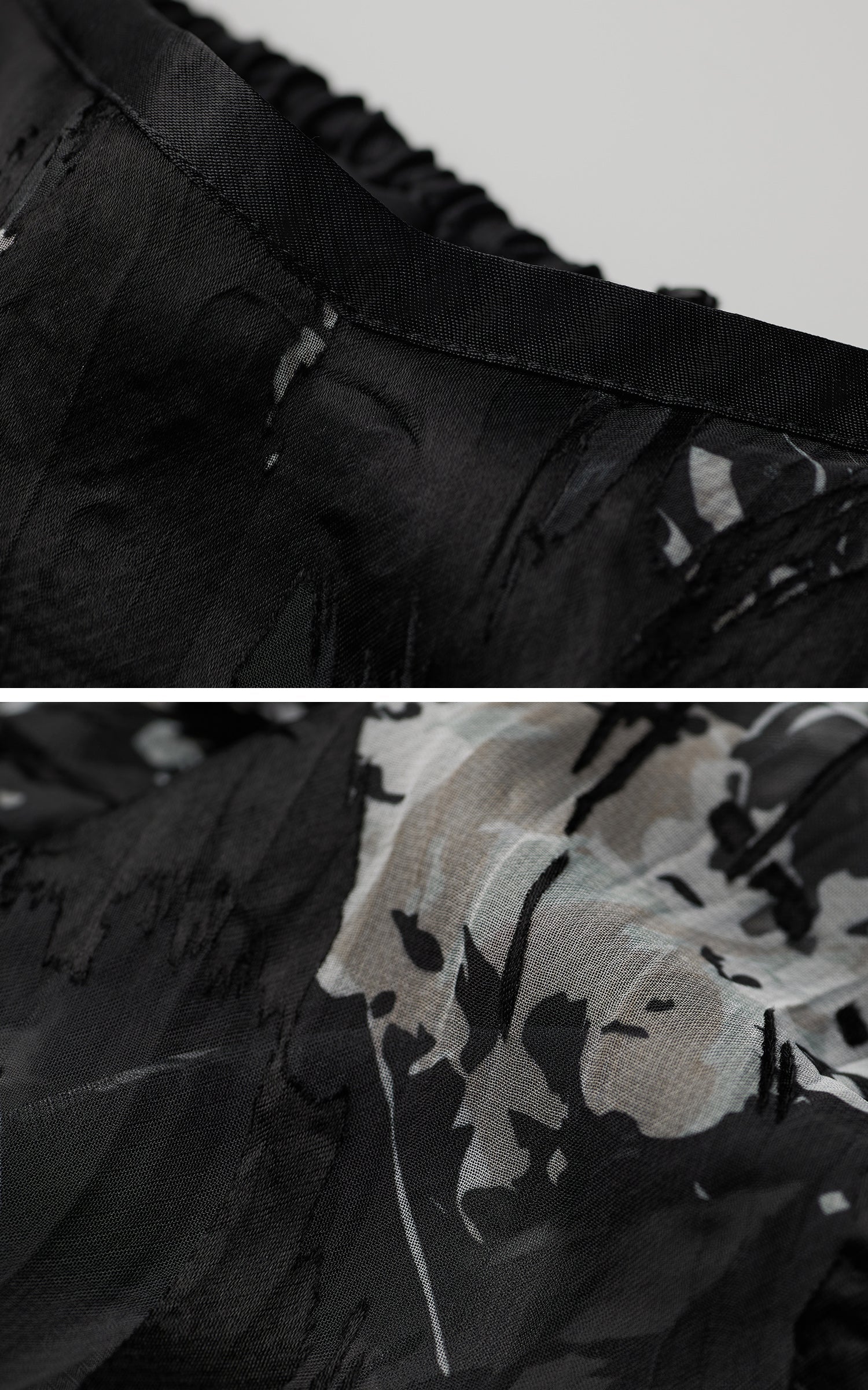 DOINDULGE Sheer Texture Shirt &amp; Long Skirt Set with Abstract Shadow Print