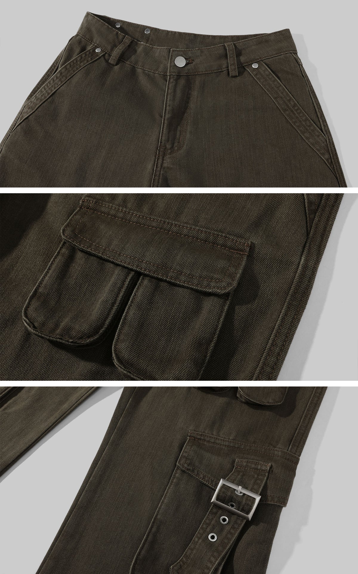 Rase le sol Washed Buckle-Strap Wide-Leg Cargo Pants