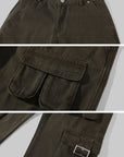 Rase le sol Washed Buckle-Strap Wide-Leg Cargo Pants