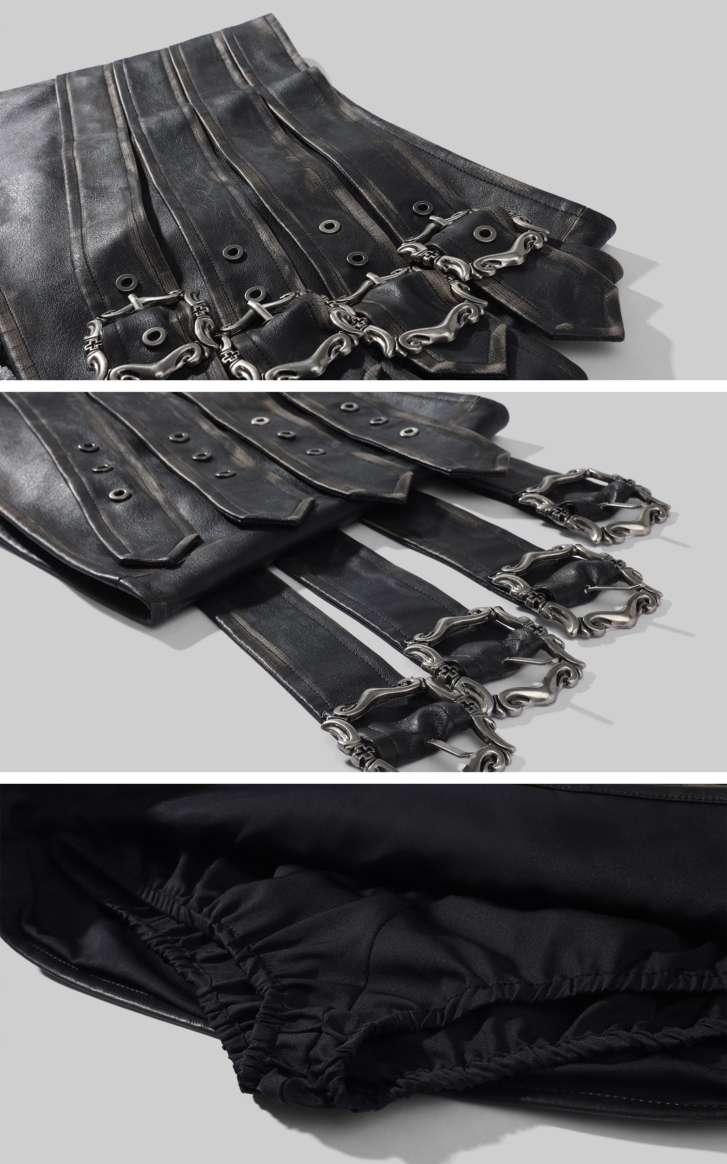 Rase le sol Distressed Faux Leather Buckle-Wrap Micro Skirt
