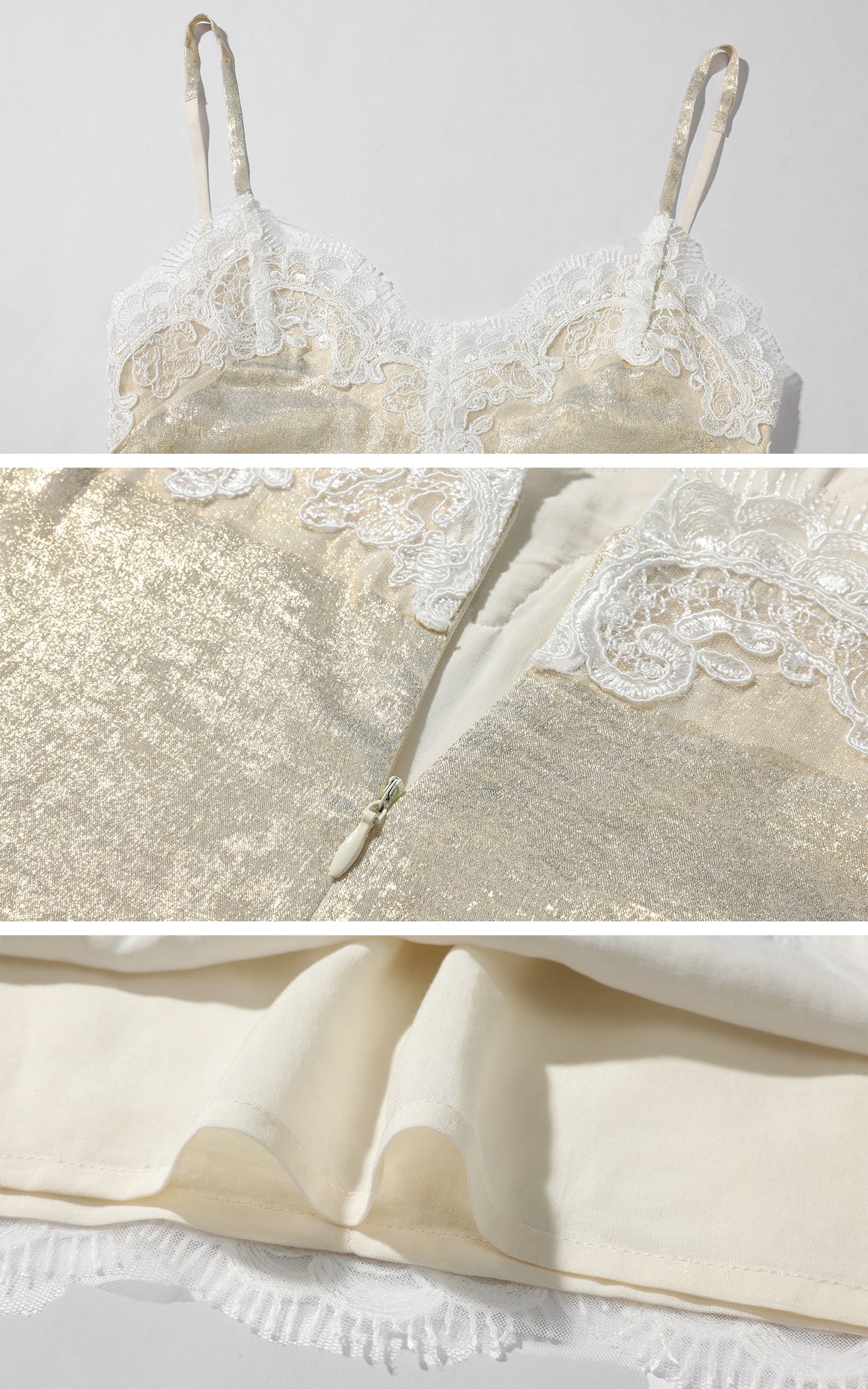 ROVENTE Robe courte à bretelles en dentelle scintillante