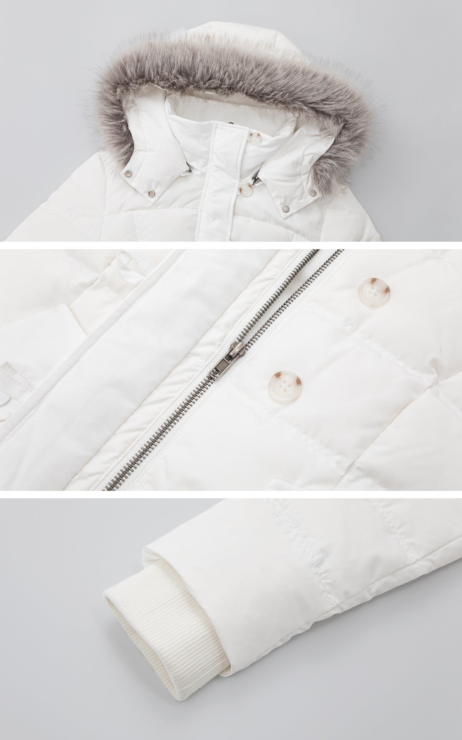 IAMXIAA フェイクファーのフードとボタンディテール付きのクロップドパファージャケット