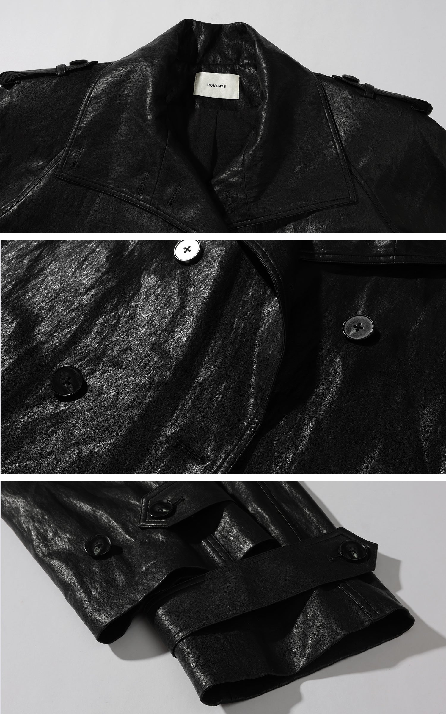 ROVENTE Faux Leather Belted Short Trench Coat