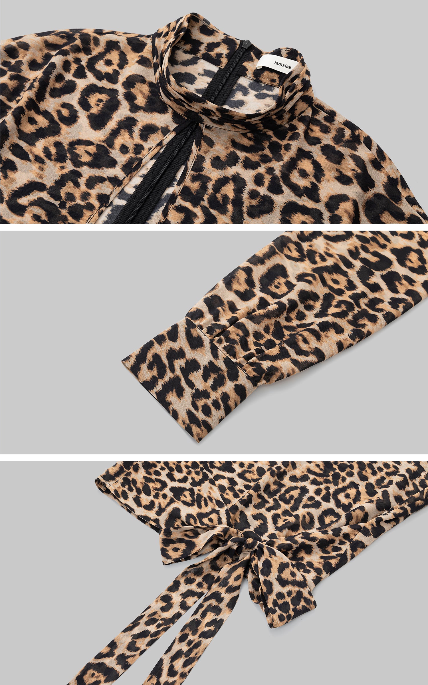 IAMXIAA Leopard Print Cut-Out Tie Detail Top