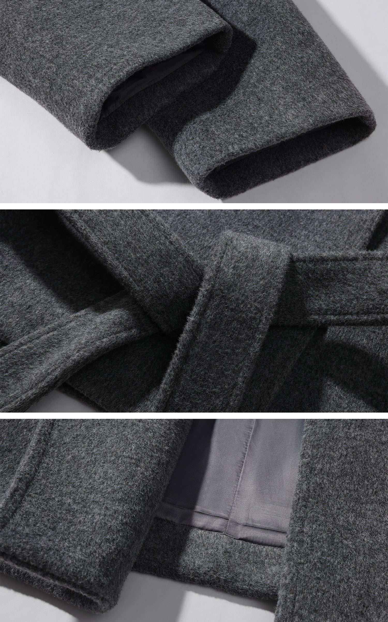 ROVENTE 구조적인 울 혼방 크롭 코트, 랩 벨트 포함 &amp; 포인트 하이 칼라