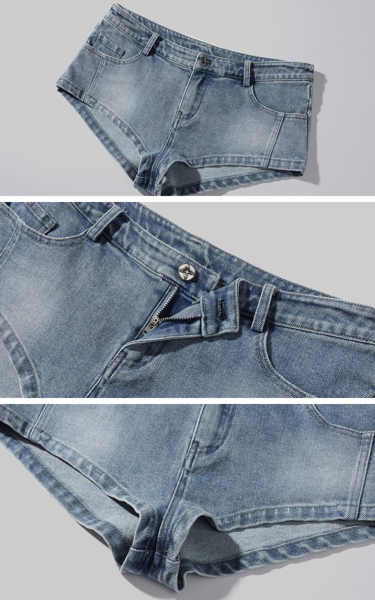 Rase le sol Denim Shorts with Draped Graphic Hem Extender