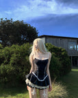 Rase le sol Lace-Trimmed Vest and Skirt Set with Cross Detail - PINKPARKS