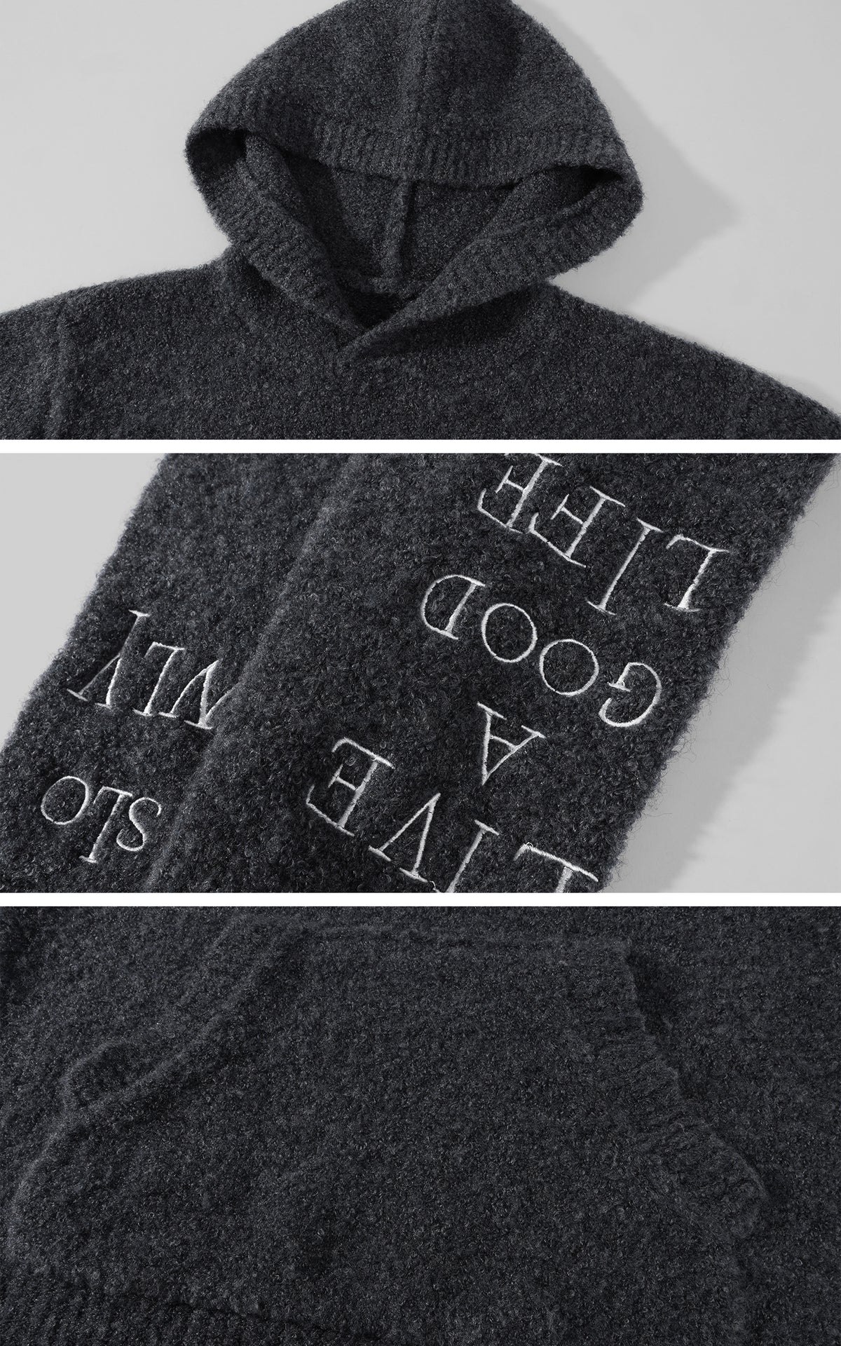 Rase le sol Embroidered Hooded Knit Sweater &amp; Long Shorts Set