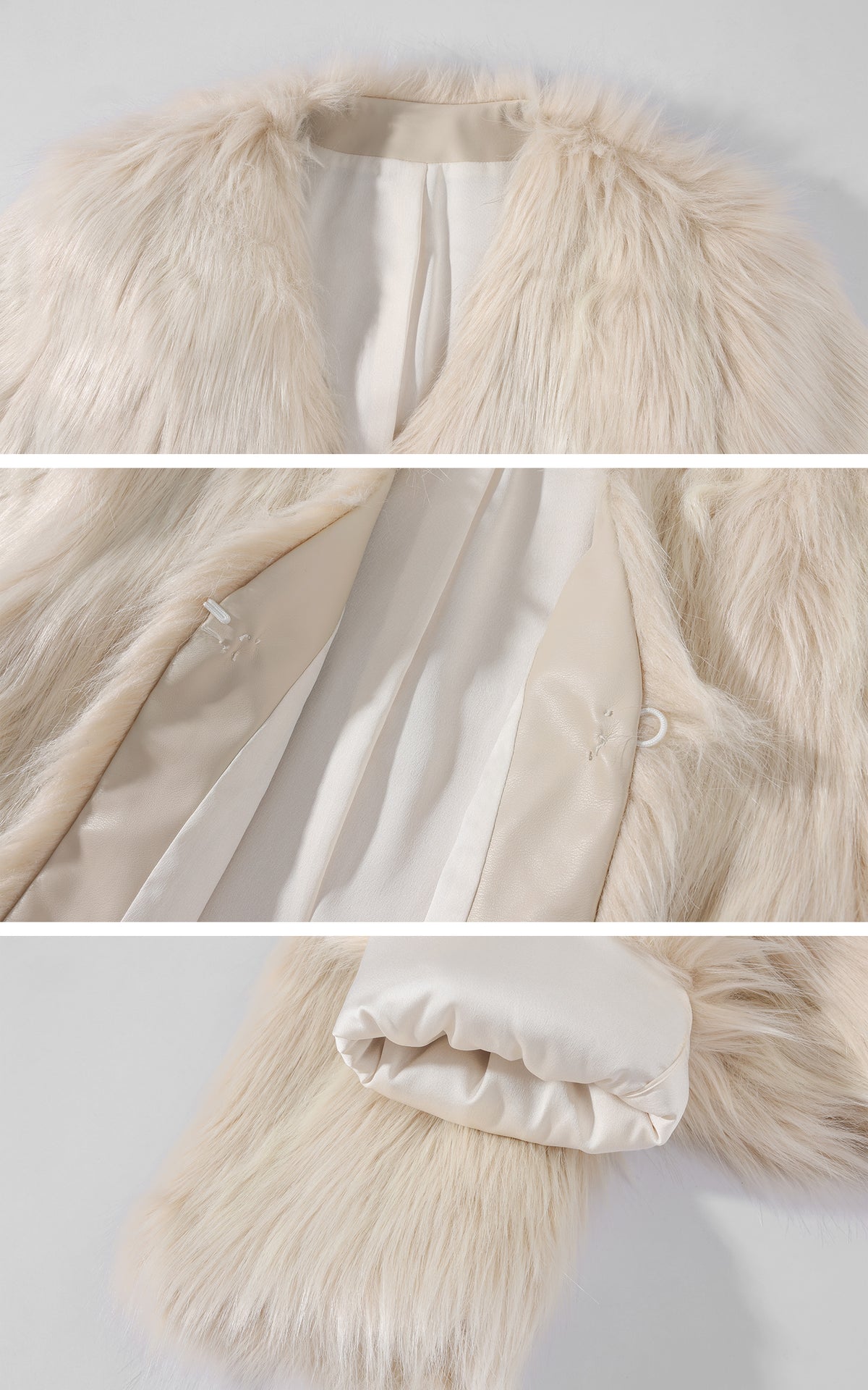 ROVENTE Cropped V-Neck Shaggy Fur Jacket
