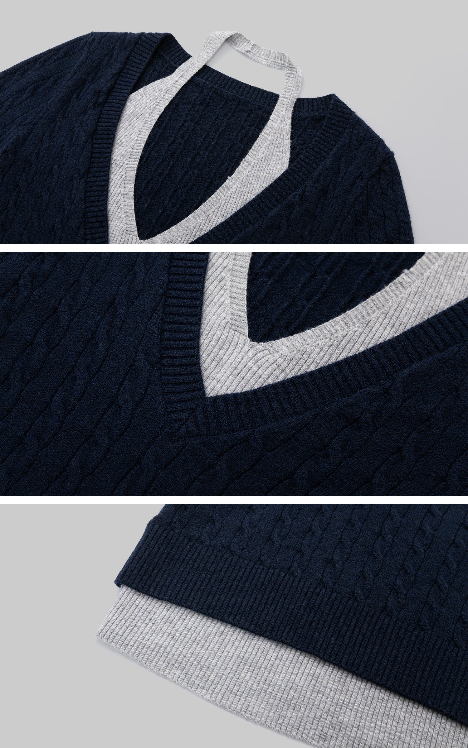 IAMXIAA Pull en maille ajusté à col en V superposé et dos nu