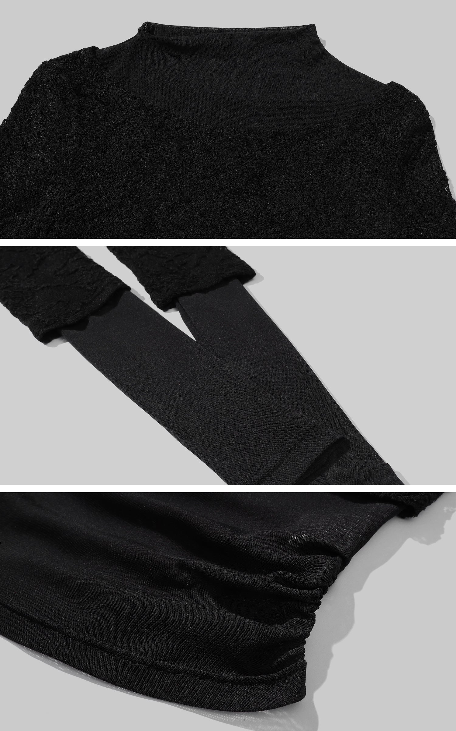 Low pixel Haut ajusté à manches longues avec empiècements en maille texturée