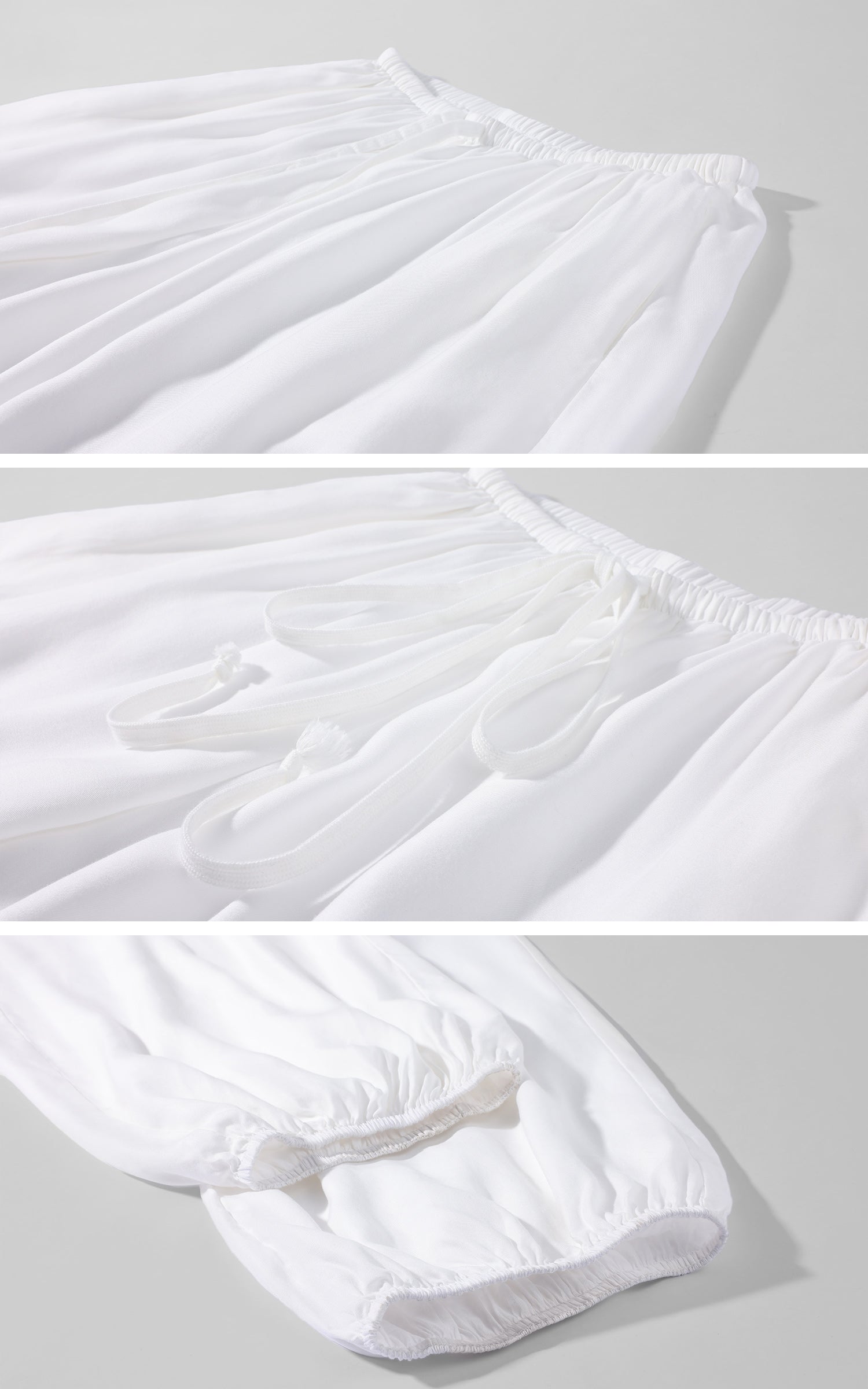 Rase le sol White Draped Wide-Leg Drawstring Pants