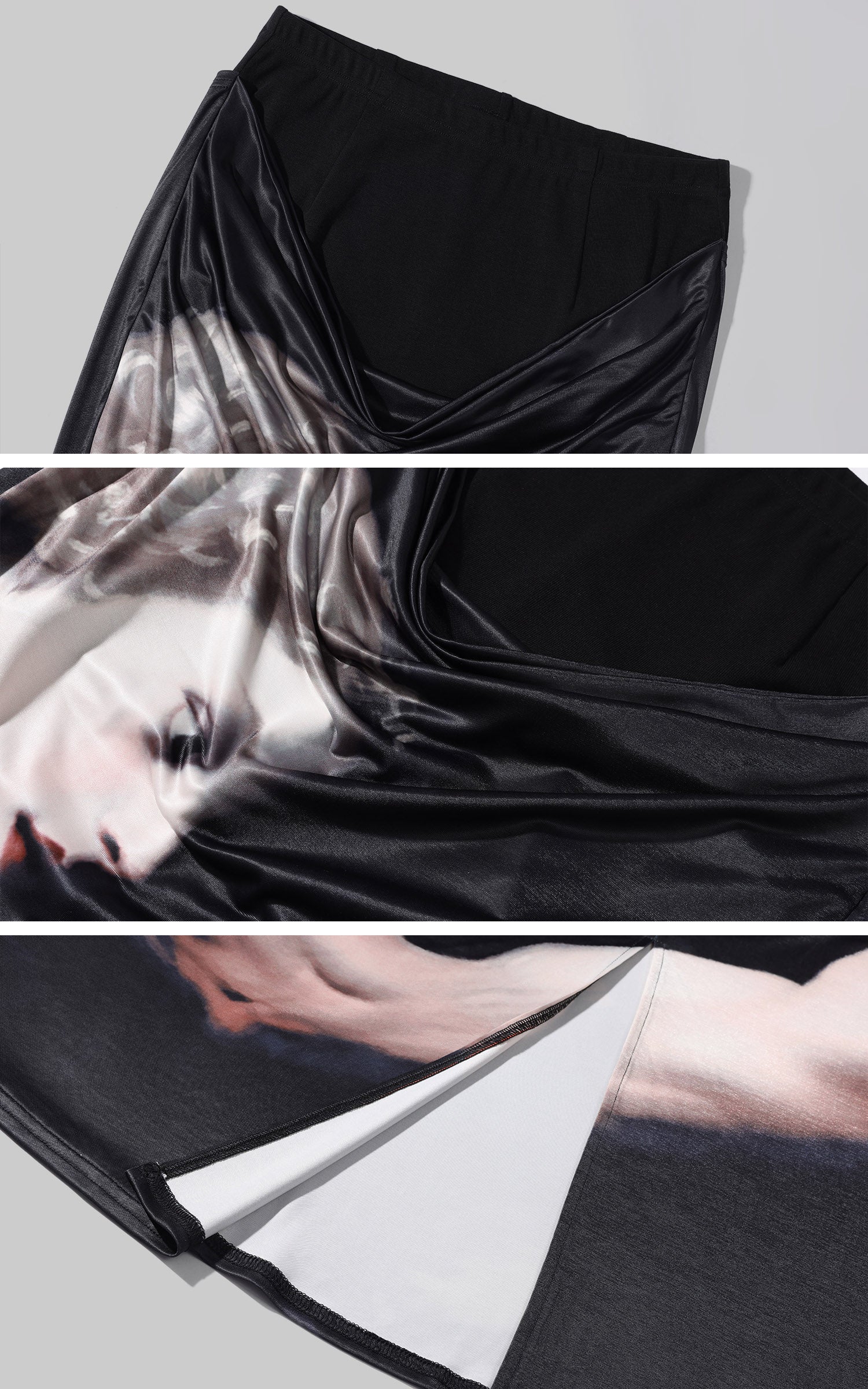 0122stepll Renaissance Portrait Print Draped Maxi Skirt