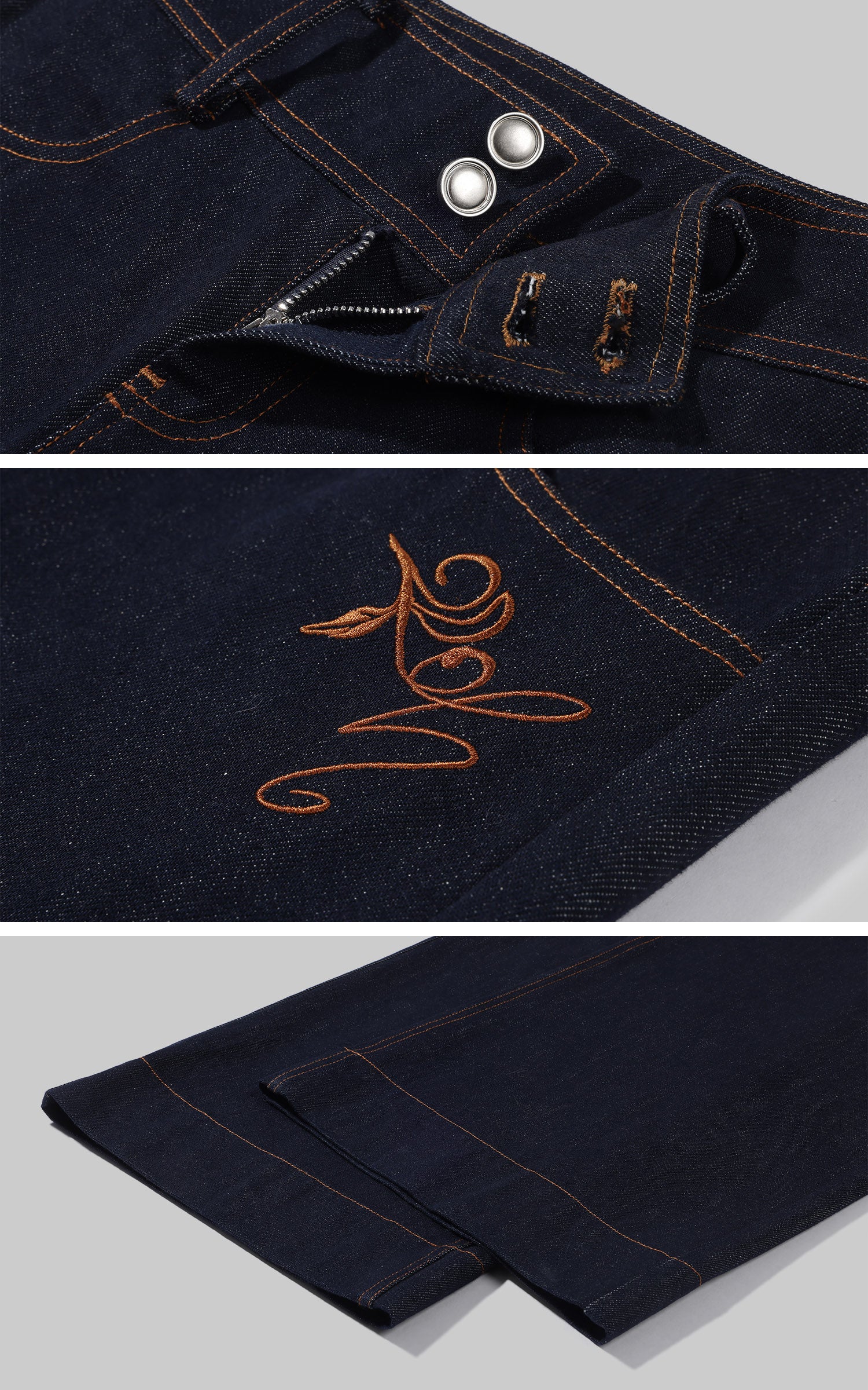 Hydrae Pantalon en jean large taille basse brodé