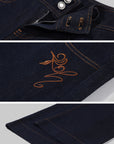Hydrae Pantalon en jean large taille basse brodé