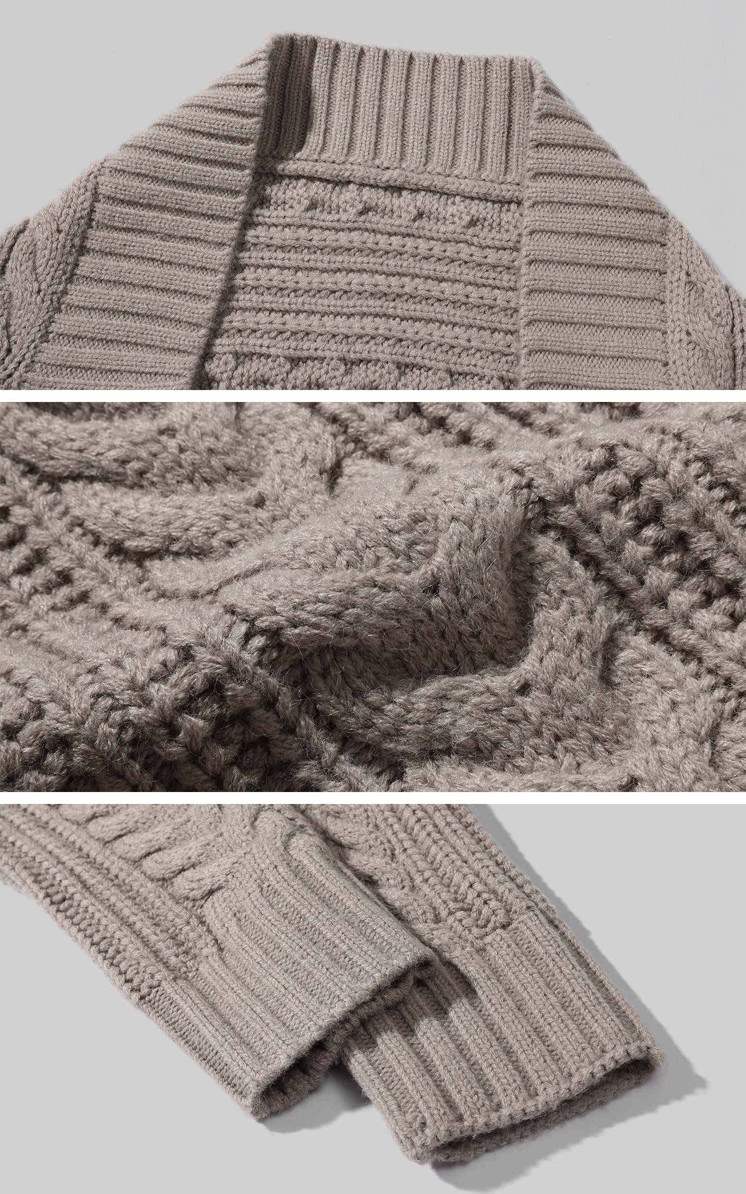 ROVENTE 케이블 니트 가디건, 베스트, 쇼츠 3피스 세트