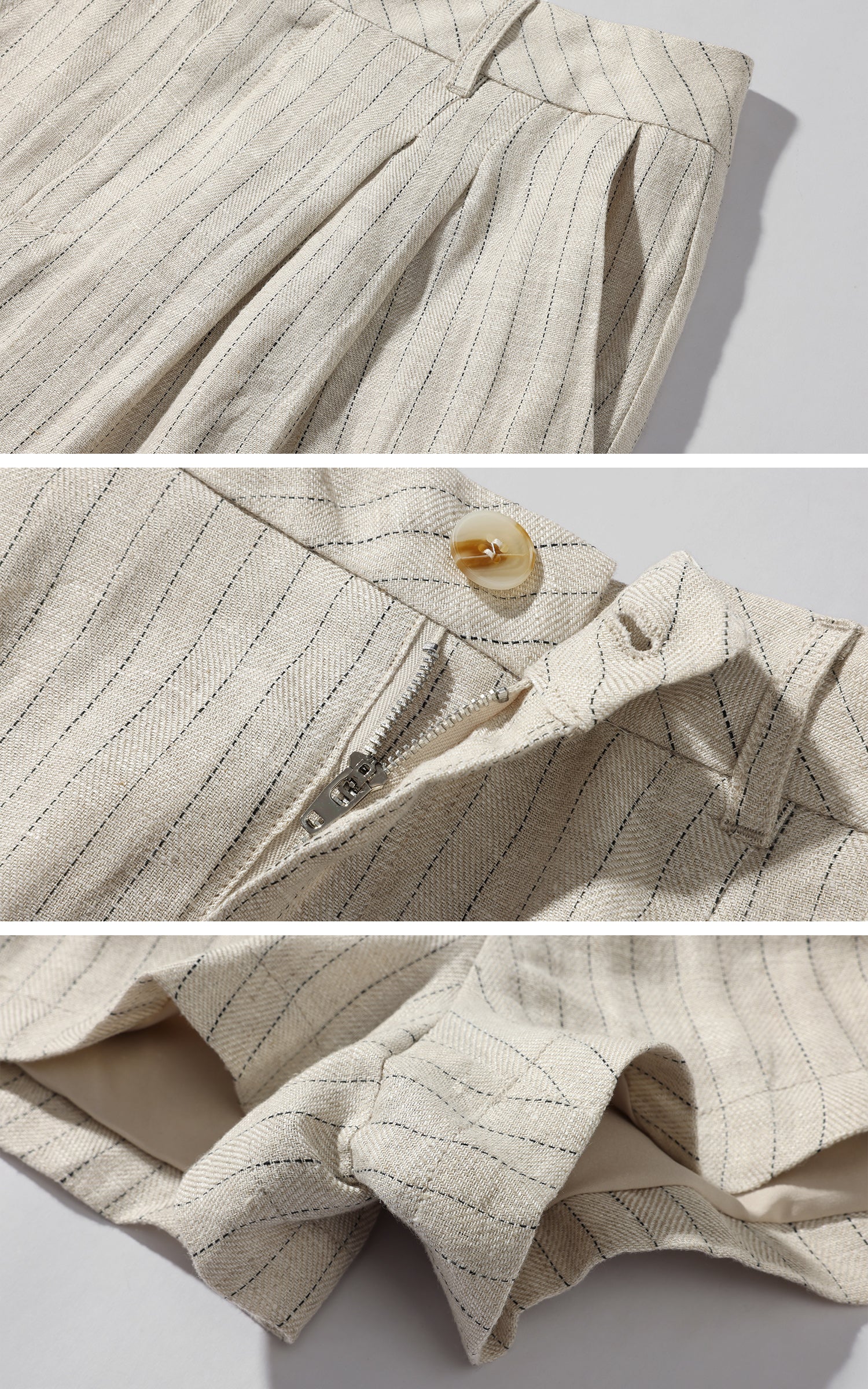 ROVENTE Pinstripe Linen Shirt and Shorts Set with Relaxed Fit and Tailored Detailing