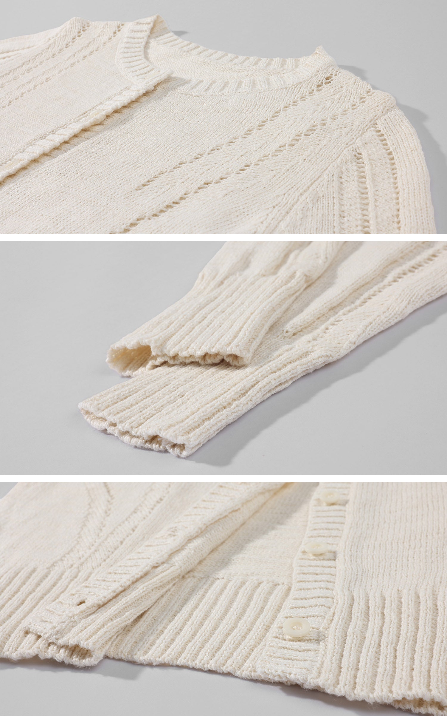 Rase le sol Openwork Pointelle Knit Button-Front Slim Long Sleeve Cardigan