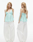 IAMXIAA Mint Chiffon Ruched Babydoll Cami Top