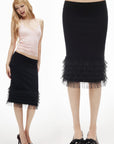 IAMXIAA Layered Tulle Ruffle Hem Low Rise Bodycon Midi Skirt