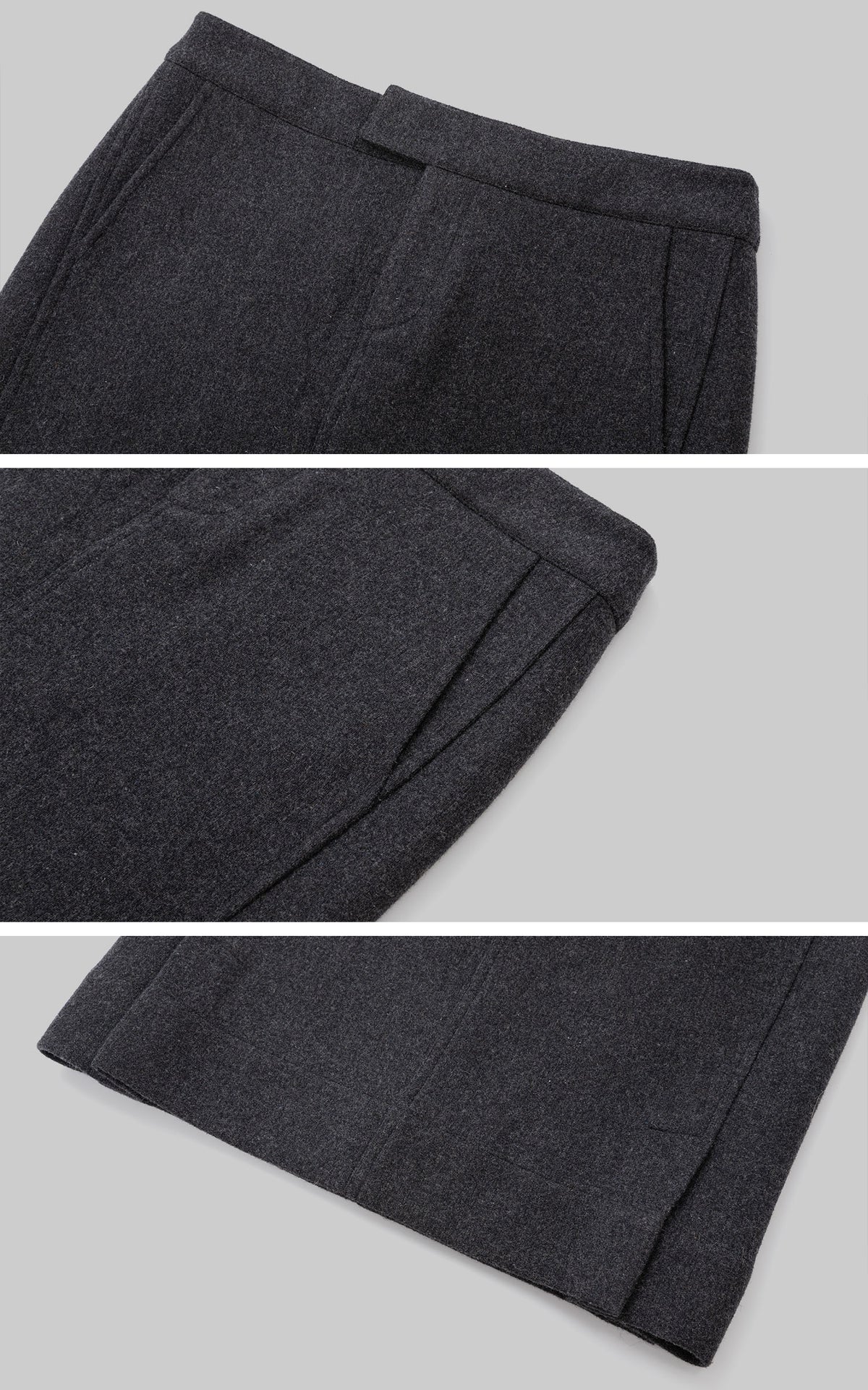 IAMXIAA Vintage-Inspired Charcoal Grey Tailored Knee-Length Pencil Skirt with Side Slit