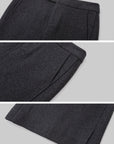 IAMXIAA Vintage-Inspired Charcoal Grey Tailored Knee-Length Pencil Skirt with Side Slit