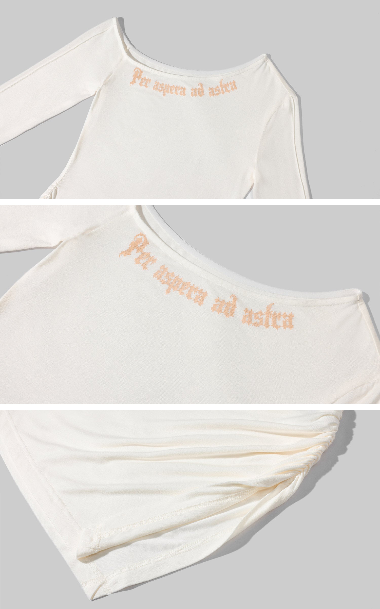 Rase le sol Asymmetric Off-Shoulder Ruched Long Sleeve Top