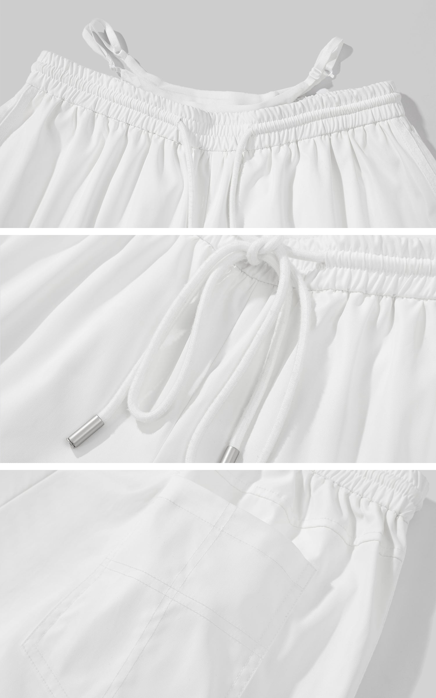 Rase le sol Deconstructed Double-Waistband White Cargo Trousers - PINKPARKS