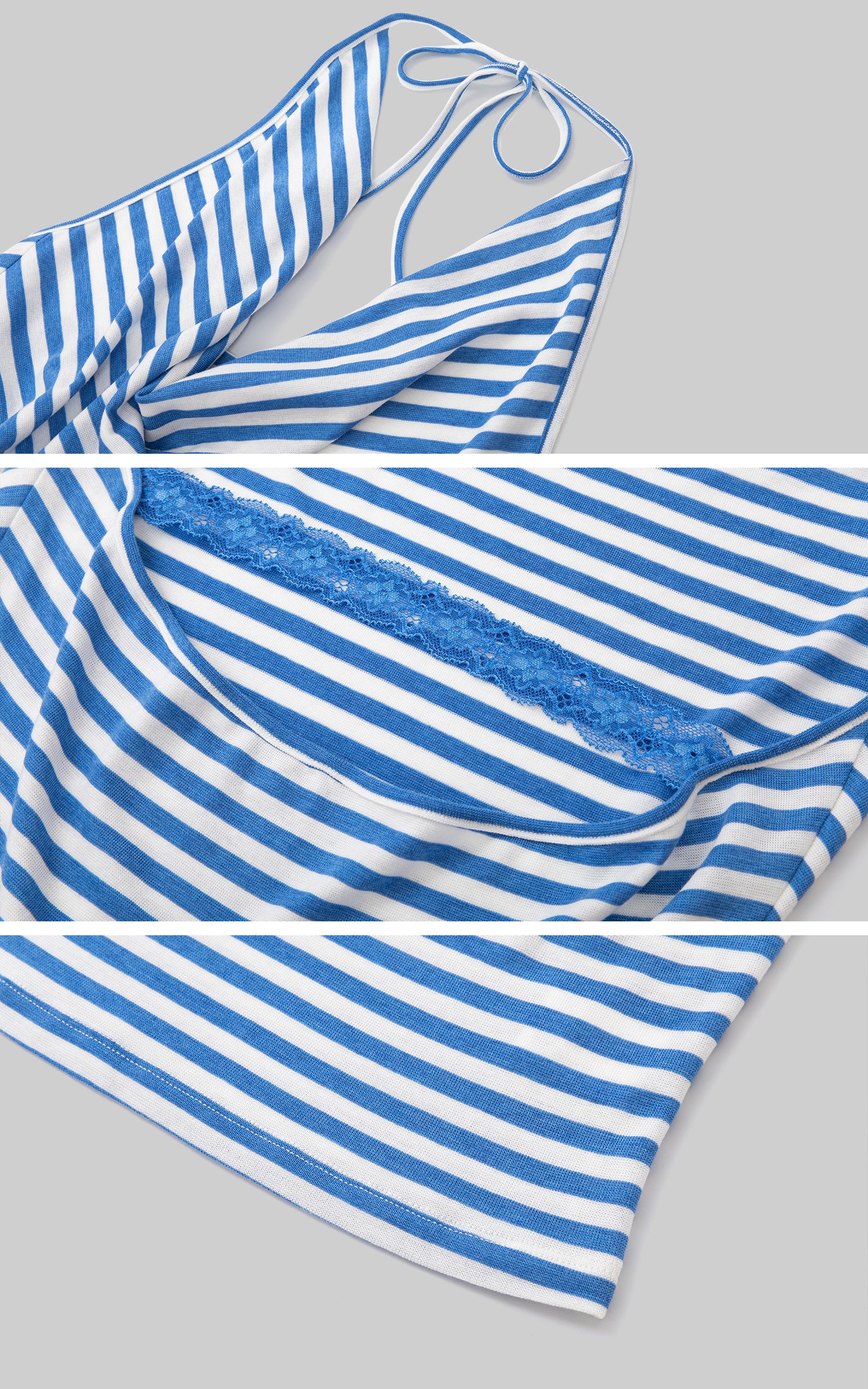 IAMXIAA Striped Open-Back Cowl Neck Halter Tie Top