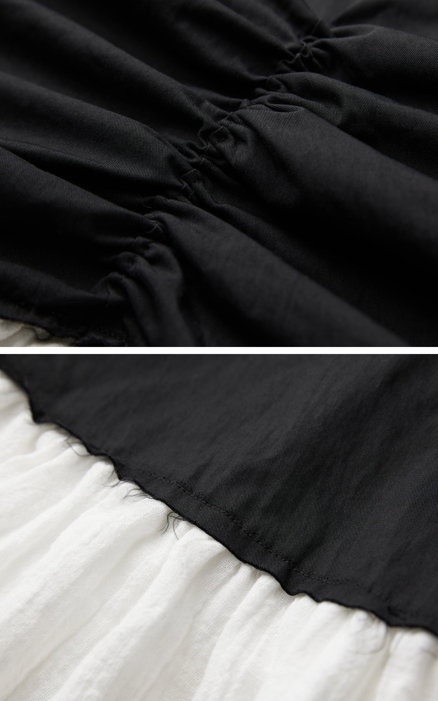 DOINDULGE Layered Contrast Hem Skirt with Gathered Draping and Buttoned High Waist