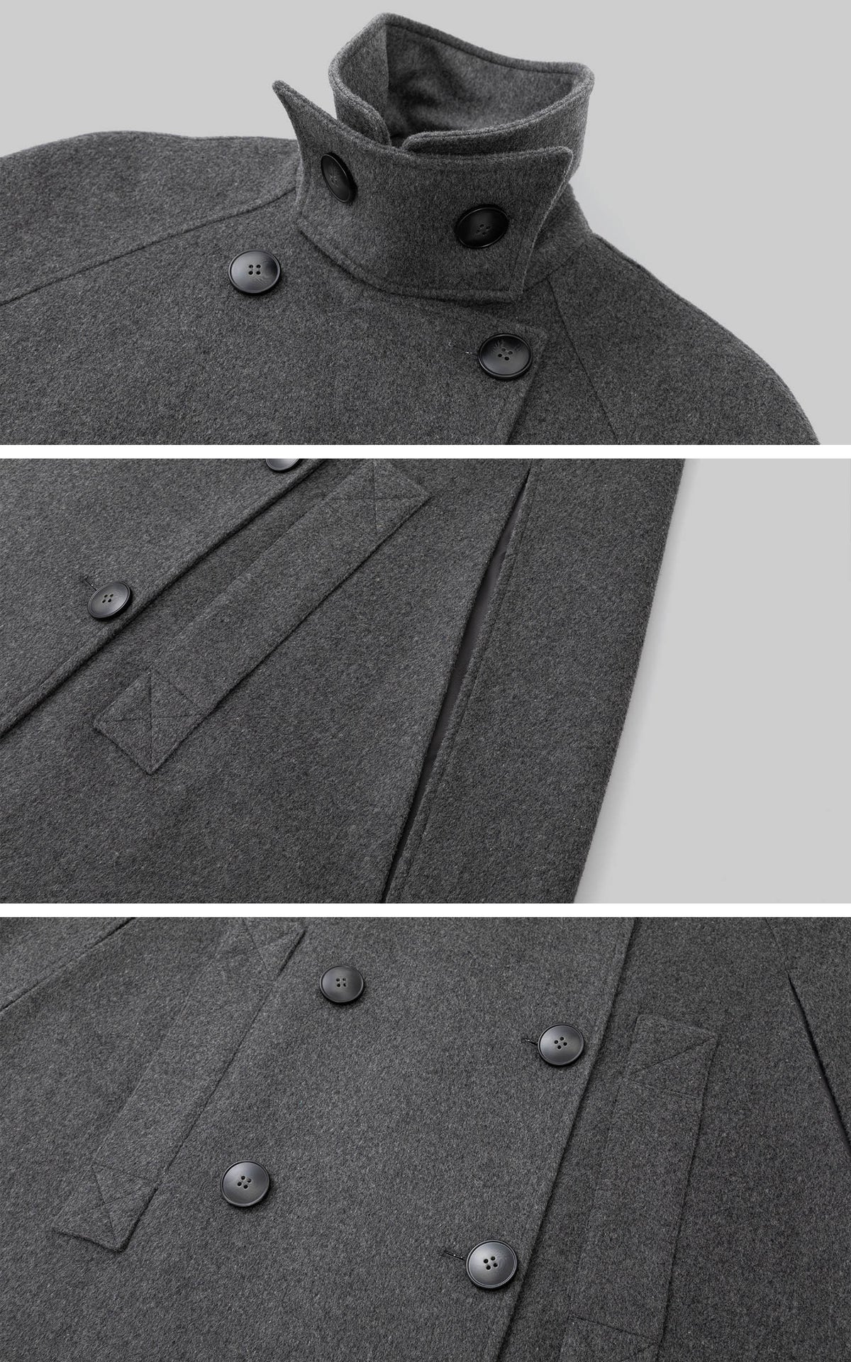IAMXIAA Sculpted High-Neck Double-Breasted Cape Coat with Open Arm Slits