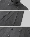 IAMXIAA Sculpted High-Neck Double-Breasted Cape Coat with Open Arm Slits