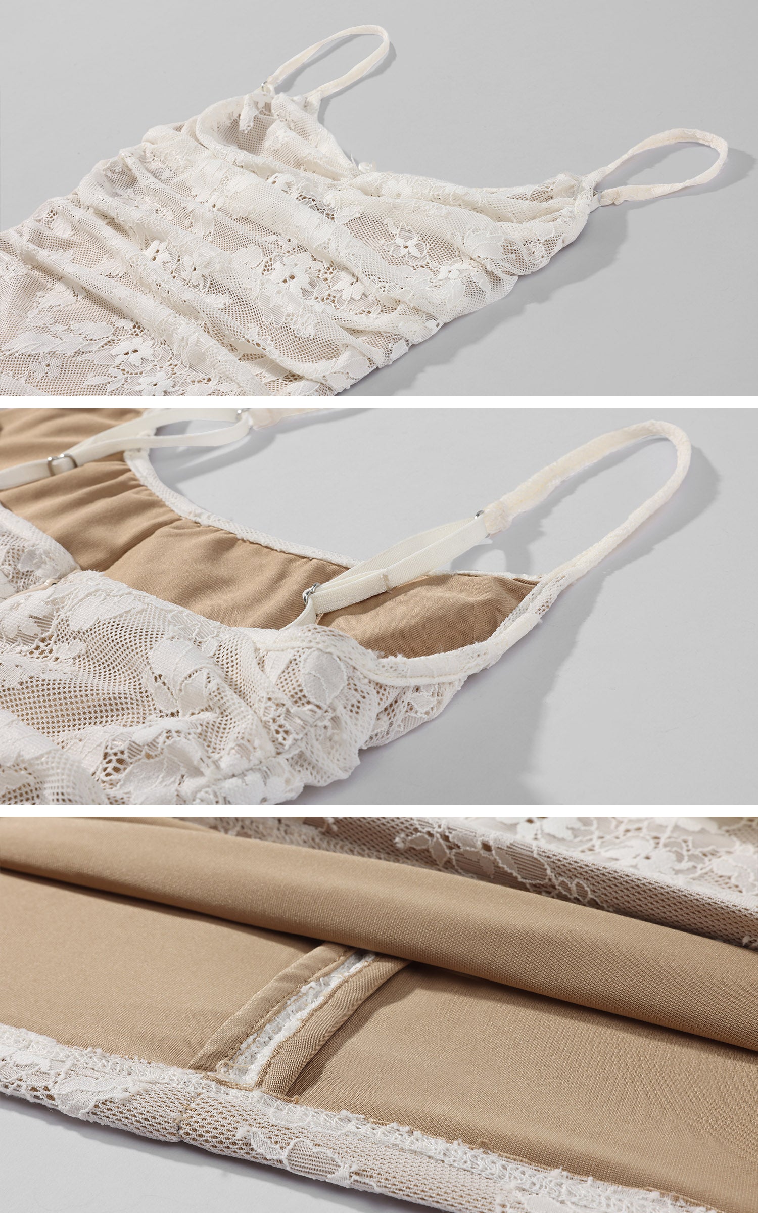 Hydrae Ivory Floral Lace Ruched Bodycon Camisole Mini Dress