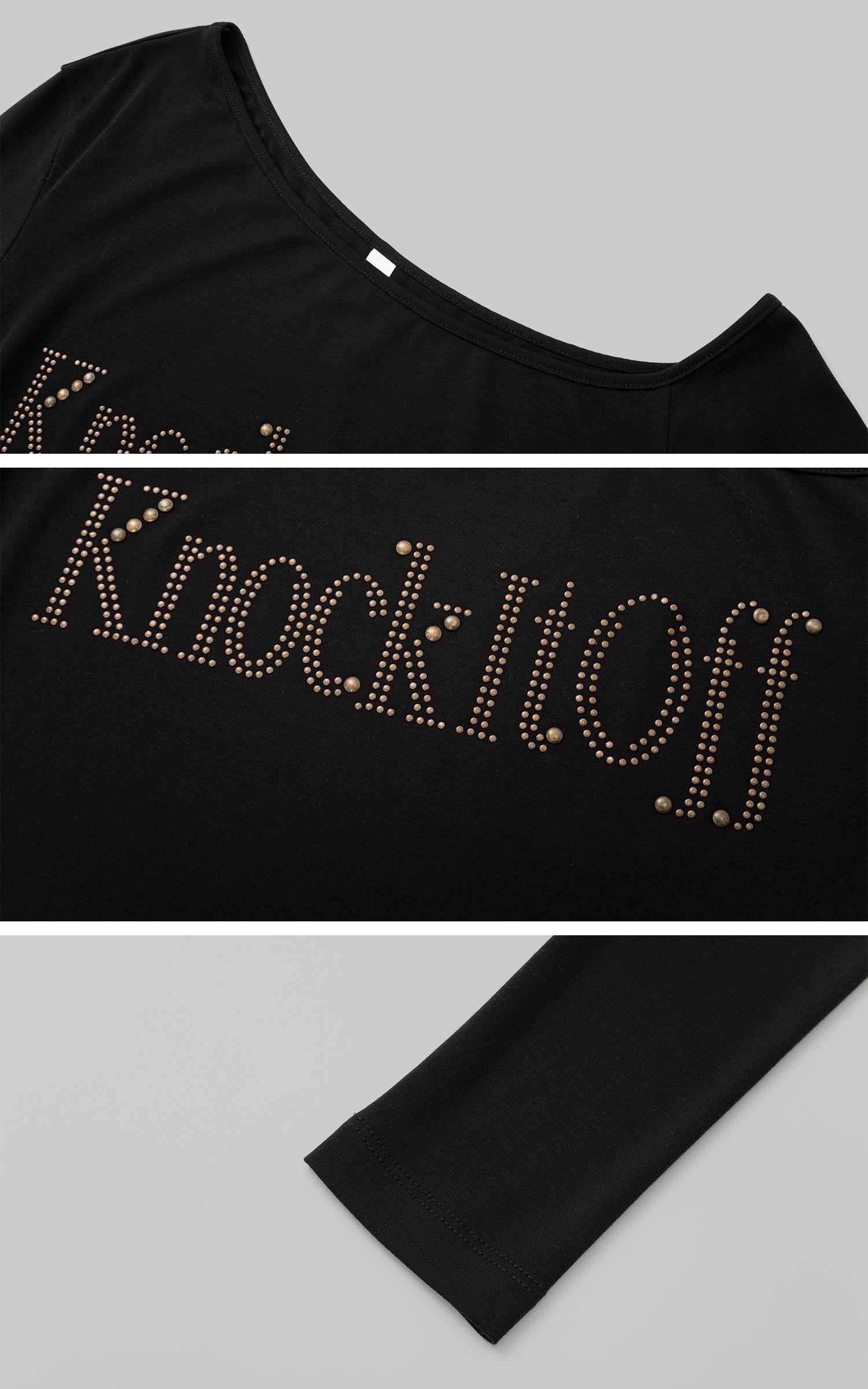 IAMXIAA Knock It Off Studded One-Shoulder Long Sleeve Tee
