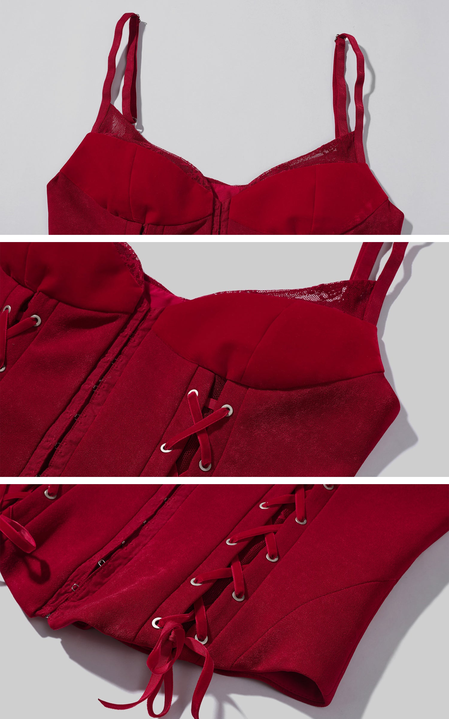 Rase le sol 사이드 레이스업 디테일 벨벳 코르셋 캐미솔