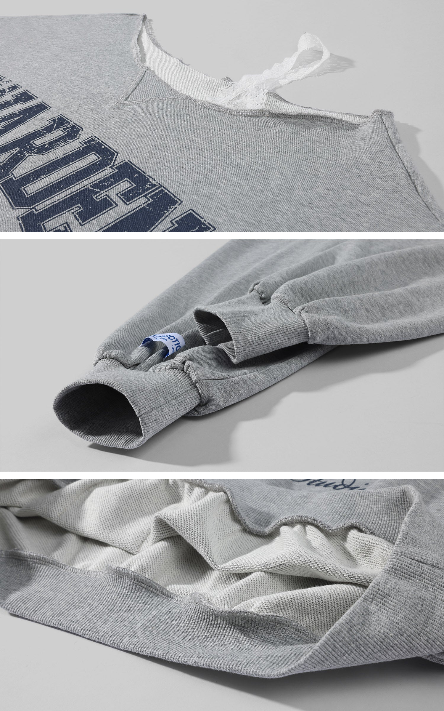 WARDEN EDGE Sweat-shirt surdimensionné graphique universitaire à épaules dénudées déstructuré
