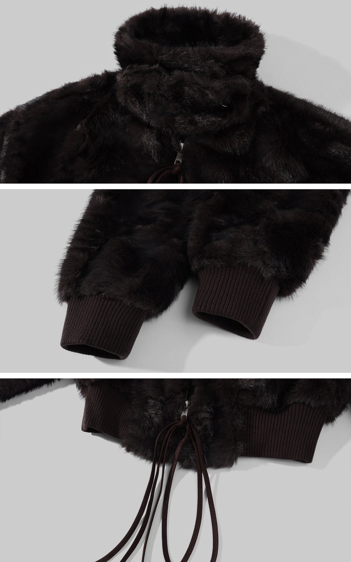 WARDEN EDGE High-Collar Cropped Faux Fur Bomber Jacket