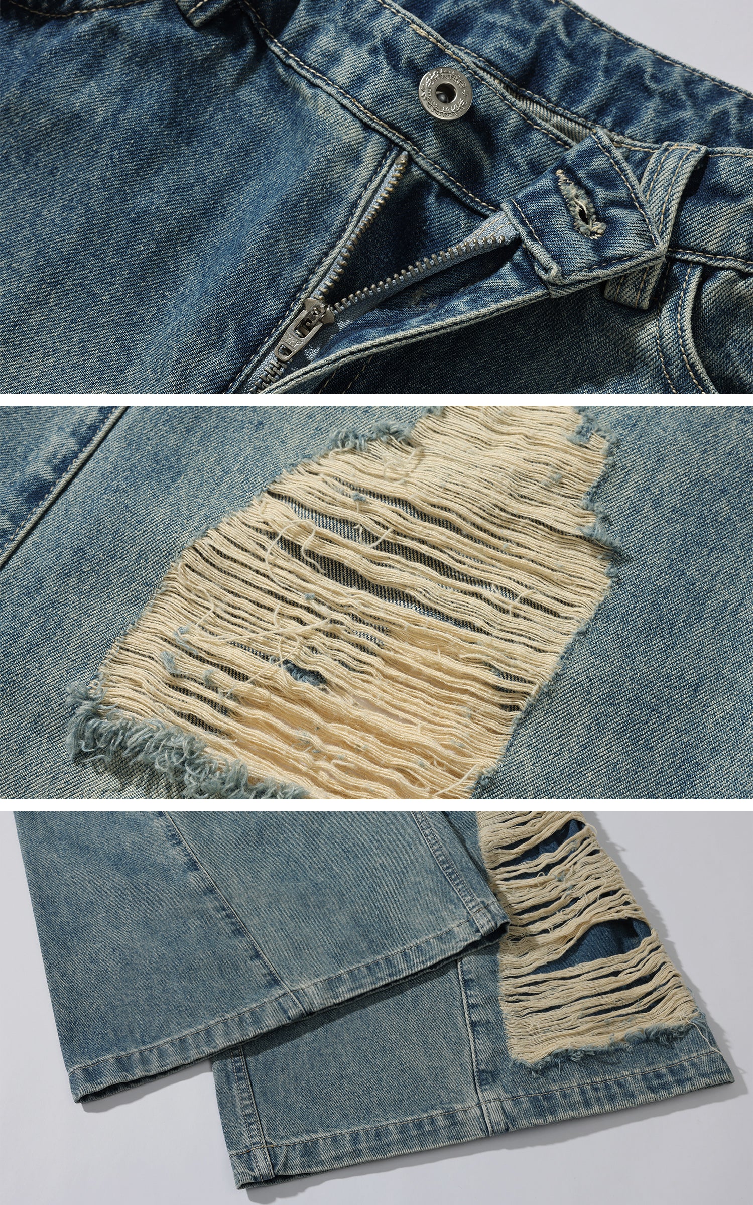 WARDEN EDGE Distressed Wide-Leg Denim Pants - PINKPARKS
