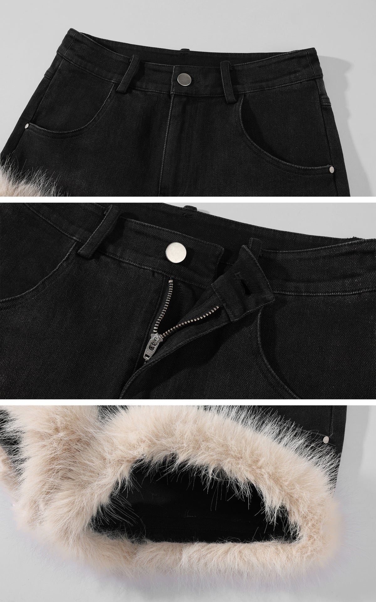 Rase le sol Micro en jean à garniture en fausse fourrure Short