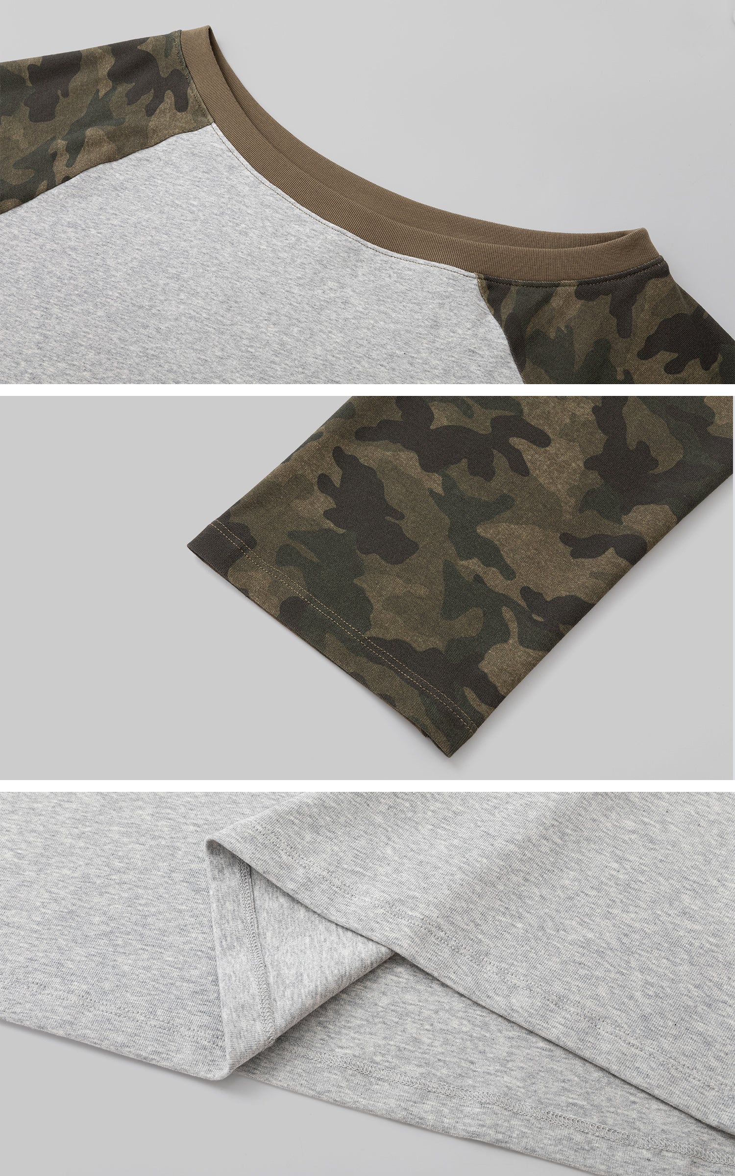 IAMXIAA Camo Sleeve Off-Shoulder Raglan T-Shirt