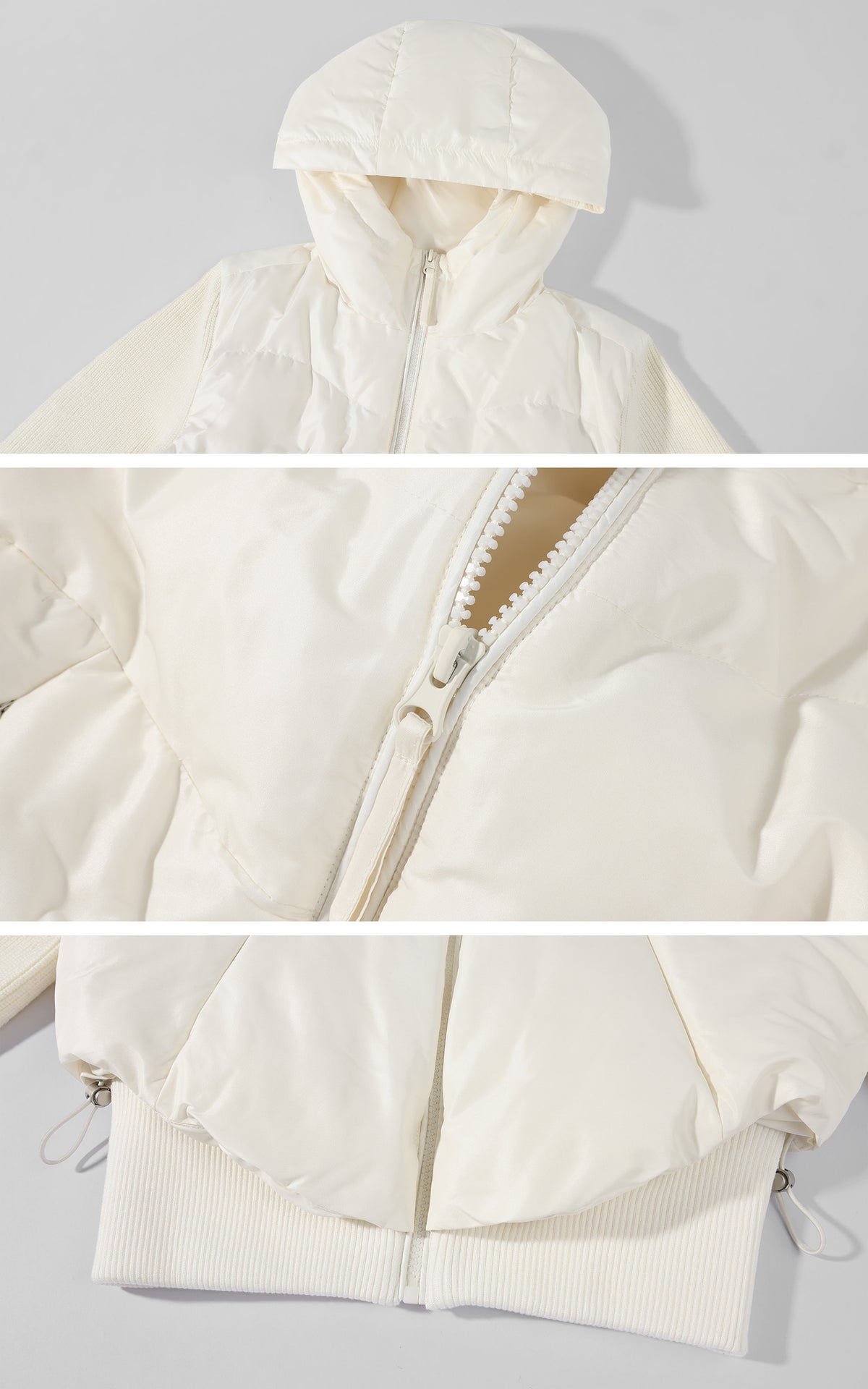 WARDEN EDGE Hooded Puffer Jacket with Knit Sleeves