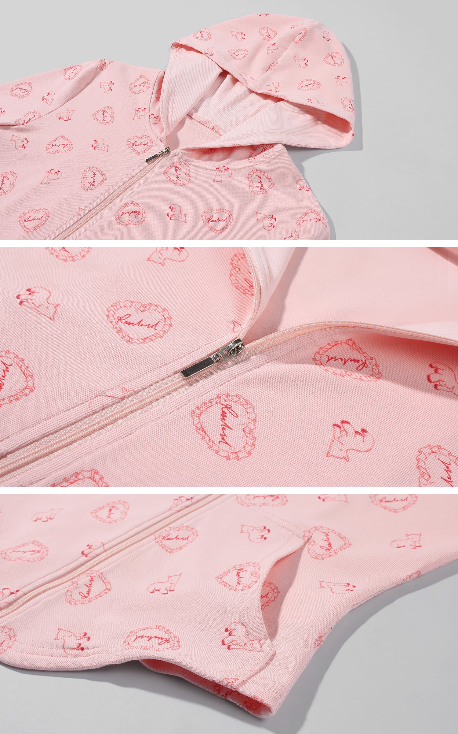 Rase le sol Pink Printed Hooded Fitted Zip Hoodie and Low-Rise Flared Pants Set