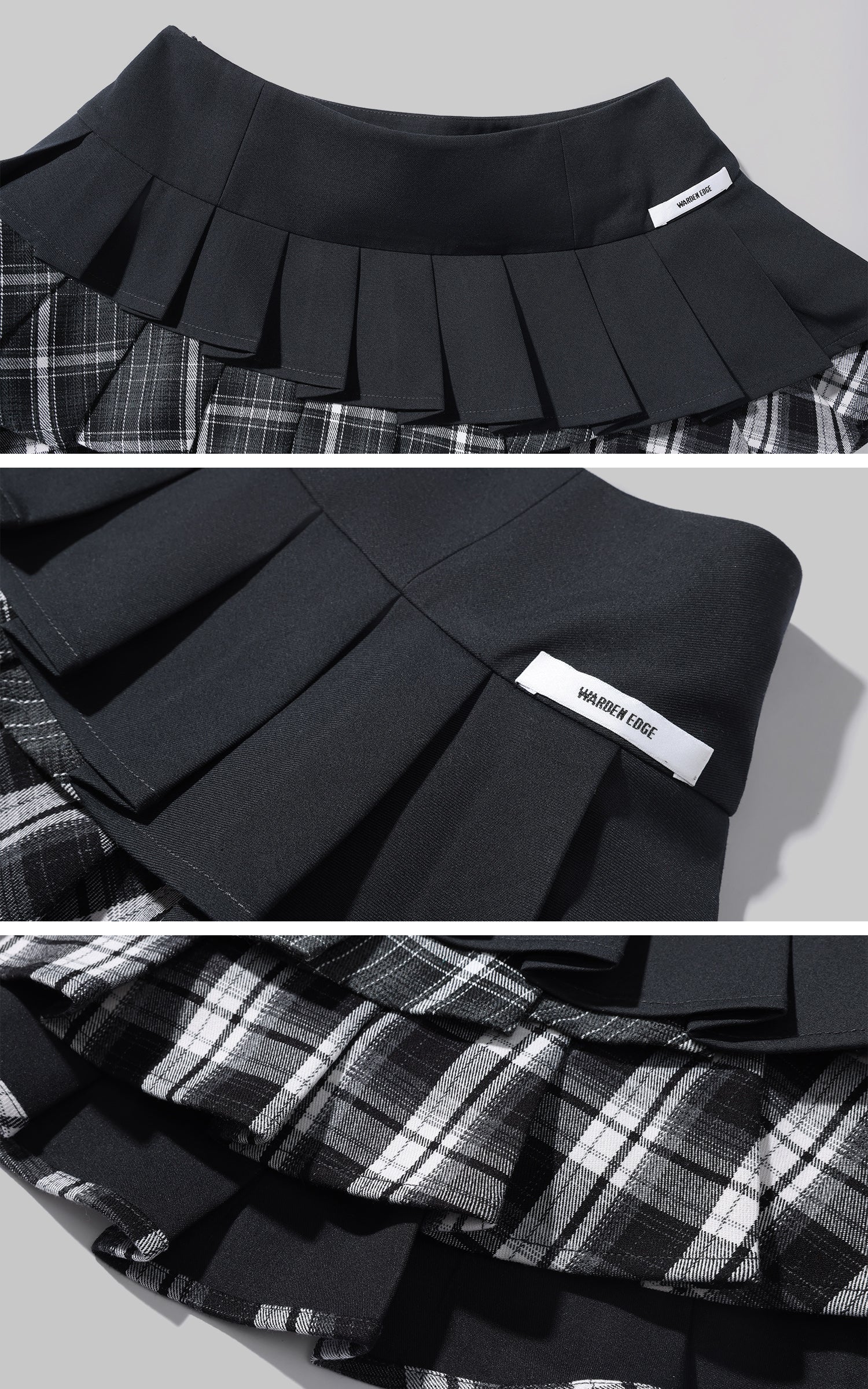 WARDEN EDGE 레이어드 플리츠 미니 스커트