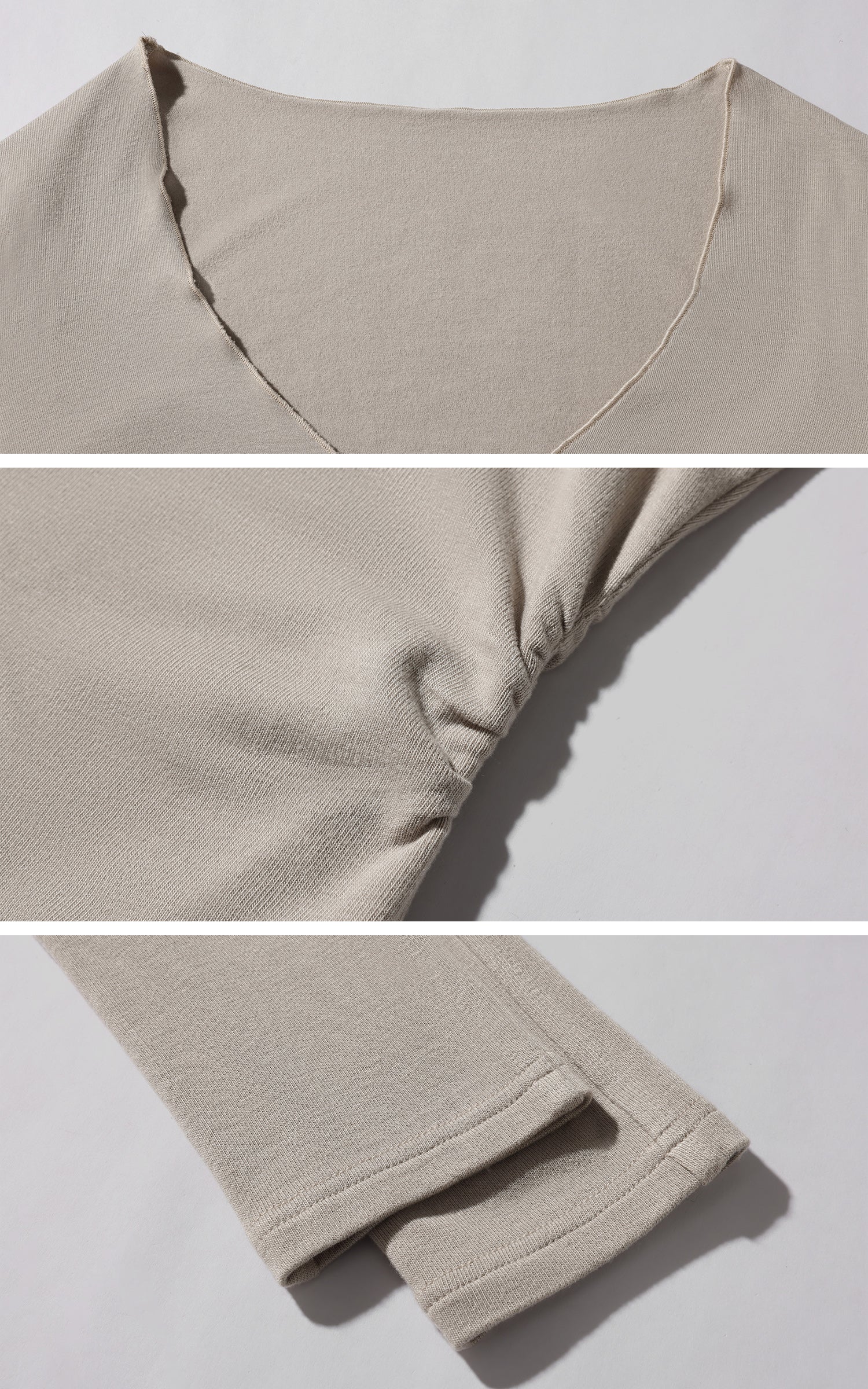 Rase le sol 레이스 트리밍이 돋보이는 골지 딥 V넥 긴팔 티 &amp; 캐미솔 세트