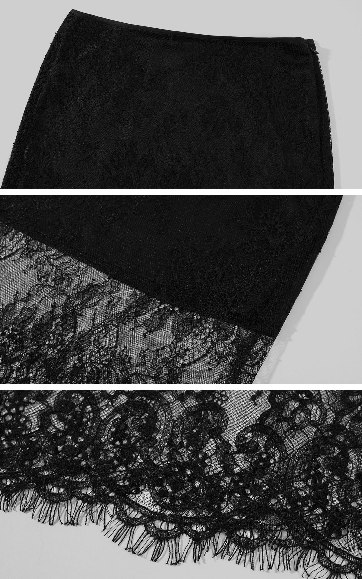 0122stepll Sheer Floral Lace Panel Low Rise Midi Skirt