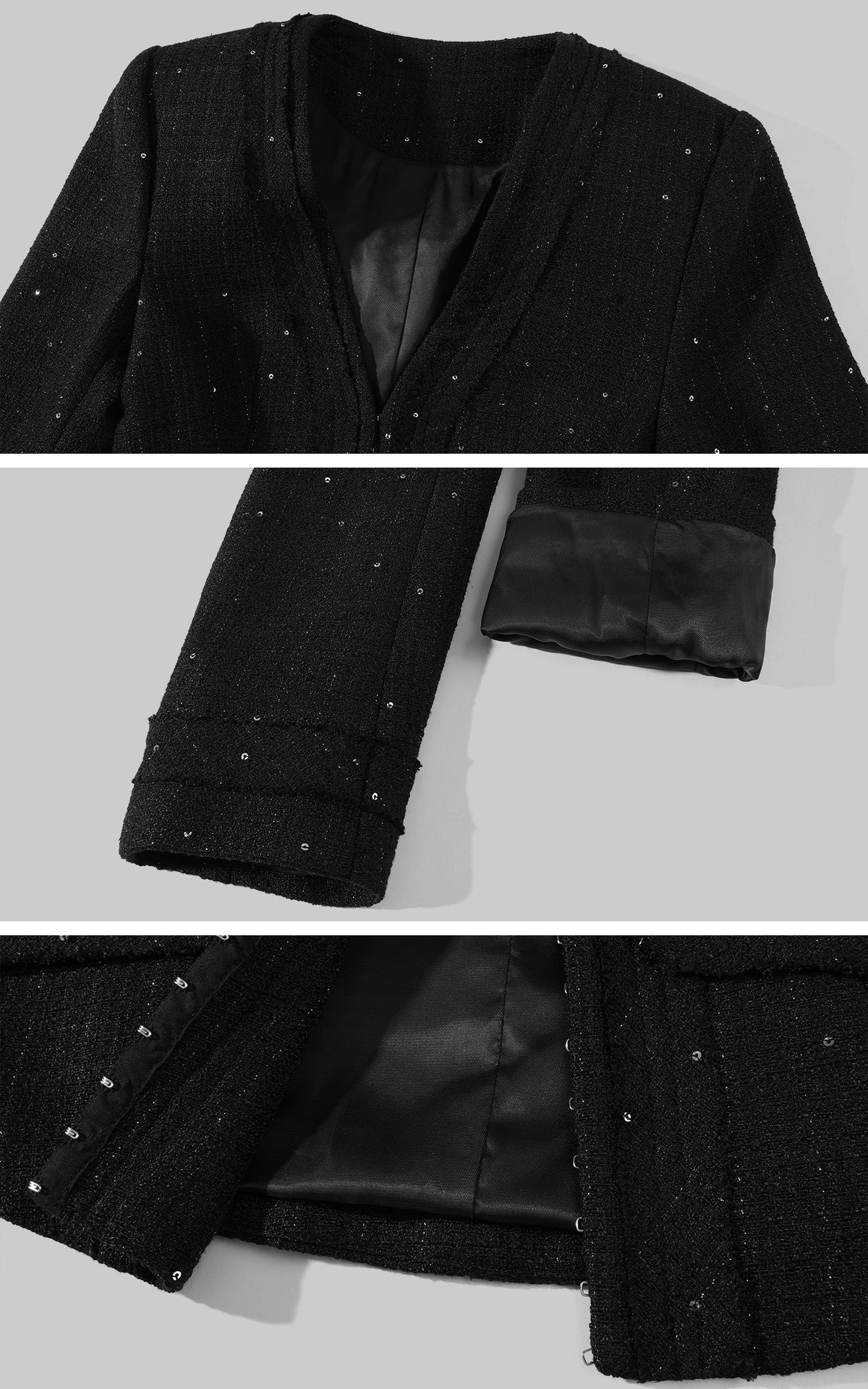 Hydrae Sequin Tweed Sculpted-Waist Deep V-Neck Tailored Fit Blazer