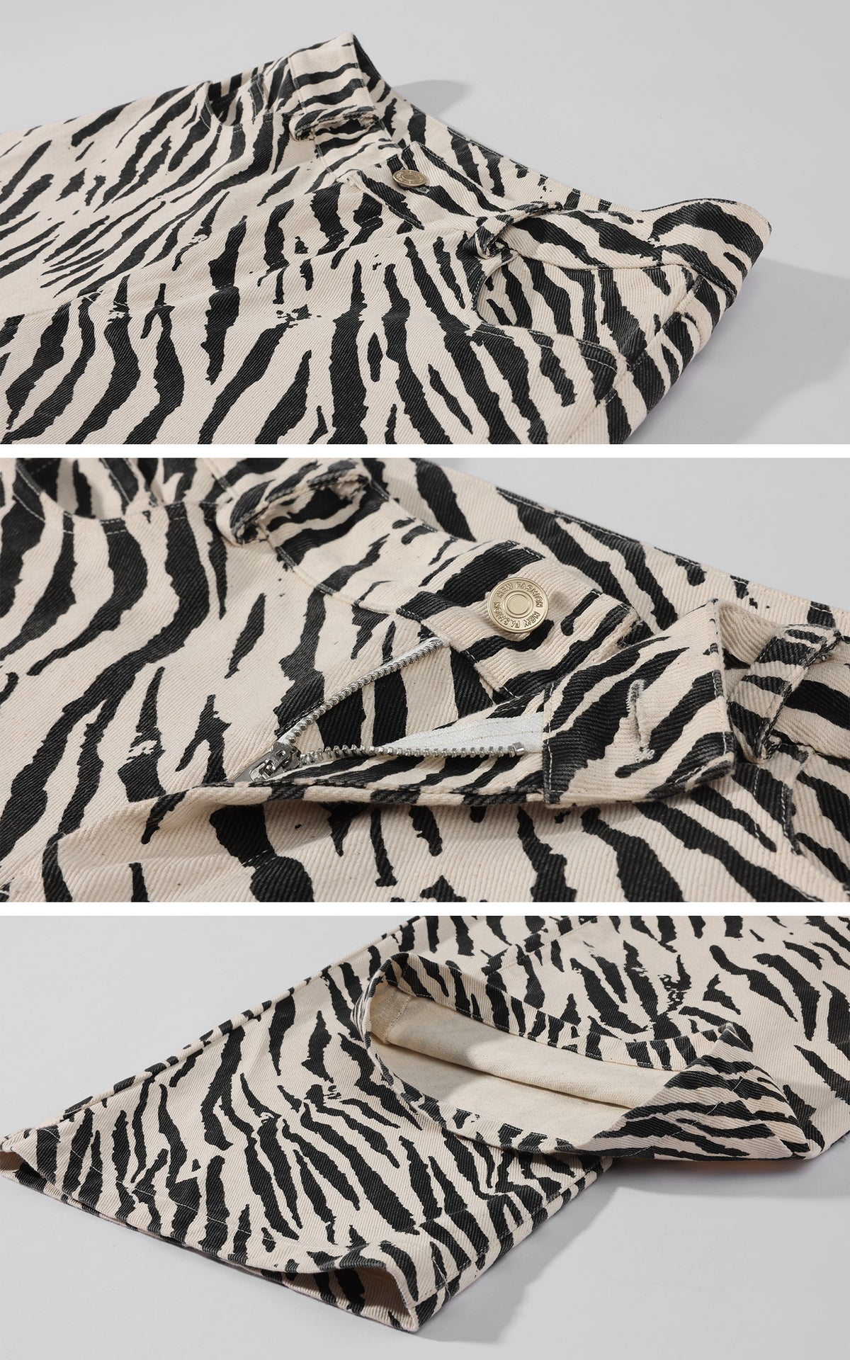0122stepll Zebra Print Low-Rise Wide-Leg Denim Pants