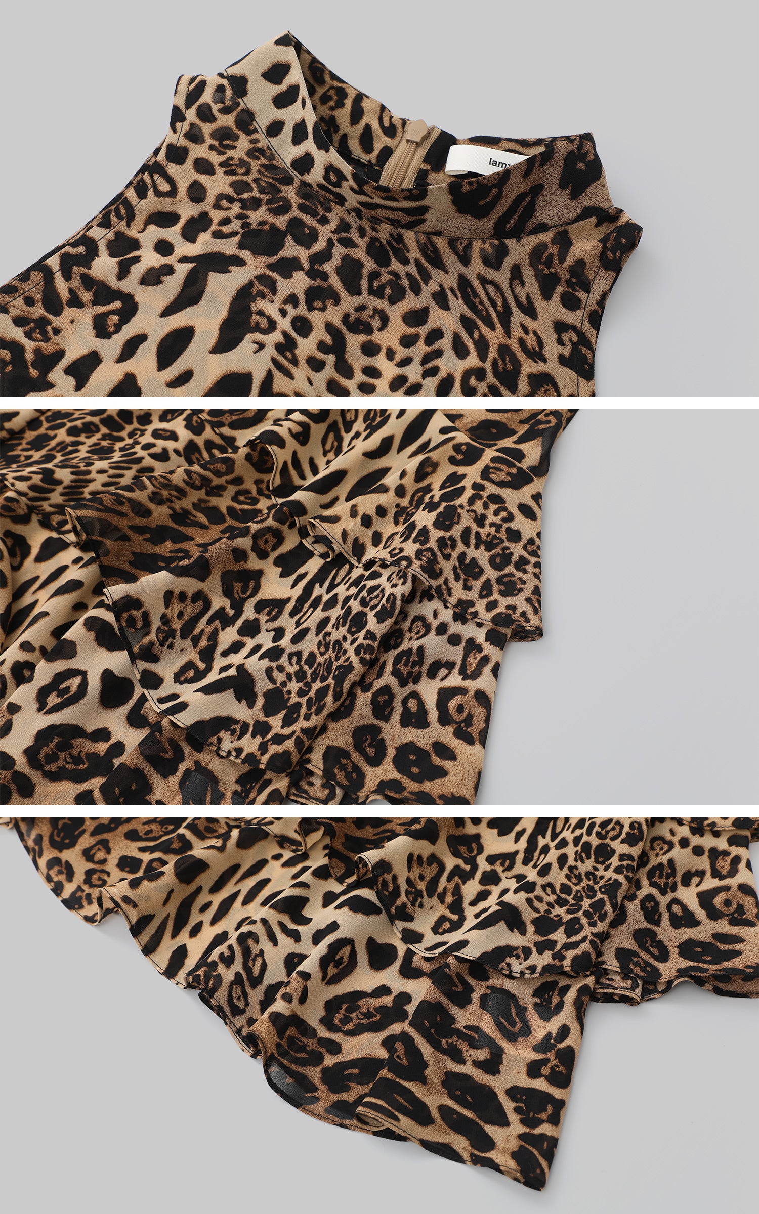 IAMXIAA Leopard Print Ruffle Tank Top Halter Neck Sheer Layered Vest
