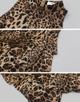 IAMXIAA Leopard Print Ruffle Tank Top Halter Neck Sheer Layered Vest